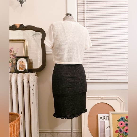 Vintage Y2K Black Sparkle Stretchy Midi Skirt - Picture 4 of 8